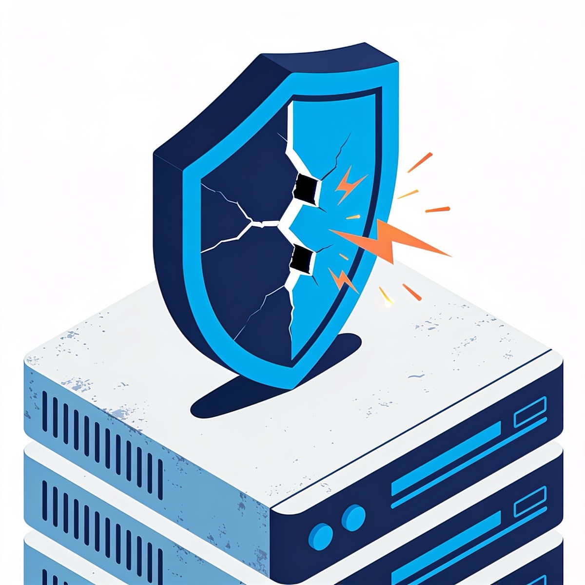 Sistema de software viejo y agrietado exponiendo huecos de seguridad en un negocio